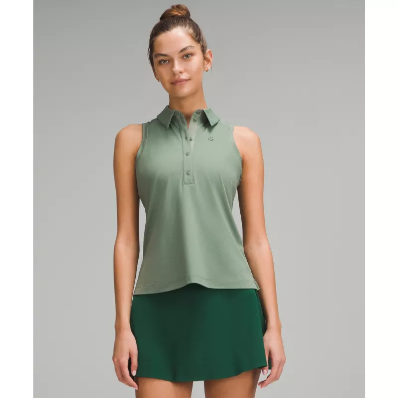 Quick-Dry Sleeveless Polo Shirt Straight Hem Logo
