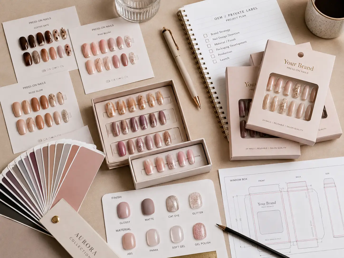 Custom press on nails samples and private label packaging development