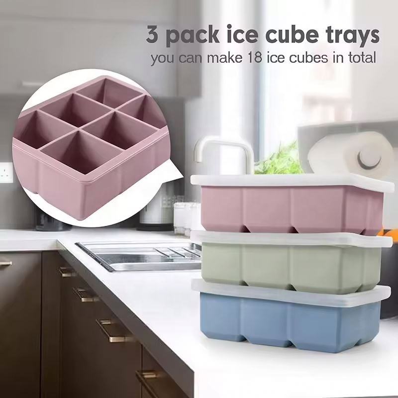 Square BPA-Free Silicone Ice Mold, Easy Release Reusable Ice Cube Tray with Lid