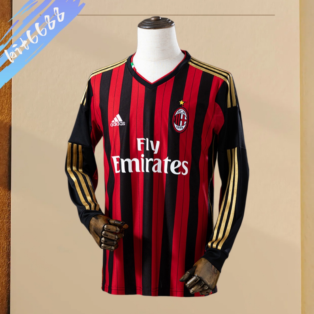 2013/2014 AC Milan home Retro Long Sleeve Football Shirt