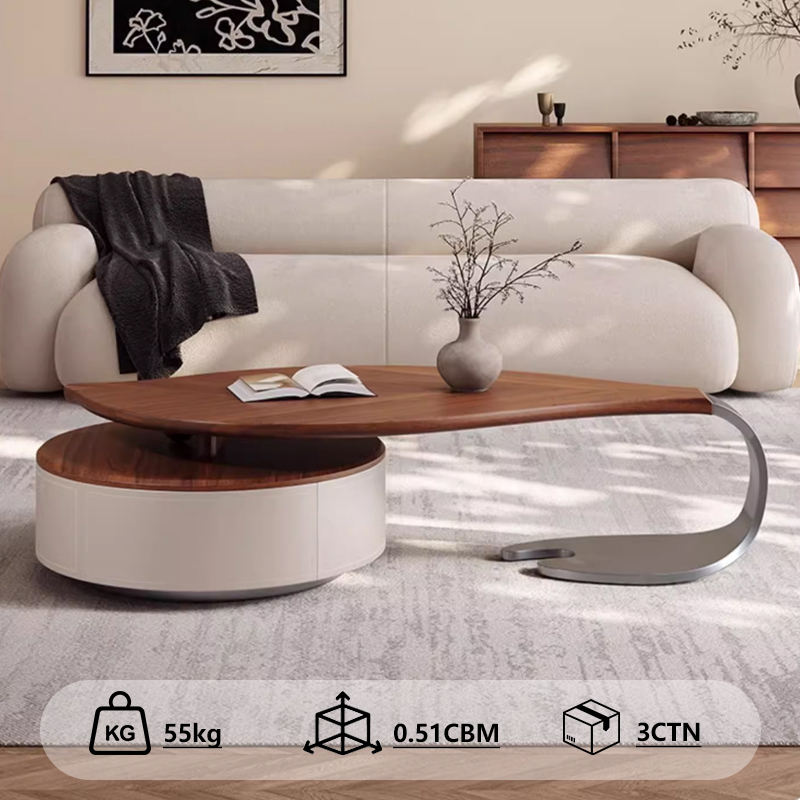 Mesa de Centro Moderna en Forma de Hoja Nogal de Lujo Ligero para Sala de Estar Mesa Auxiliar de Diseño con Forma Especial