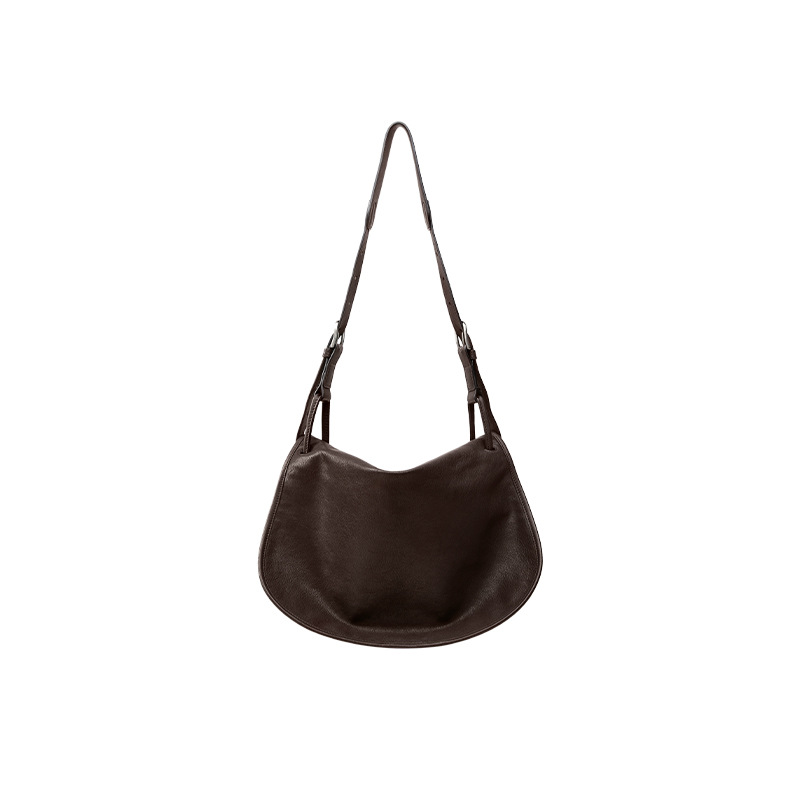 Curved Leather Hobo Bag – Adjustable Shoulder Purse in Dark Brown