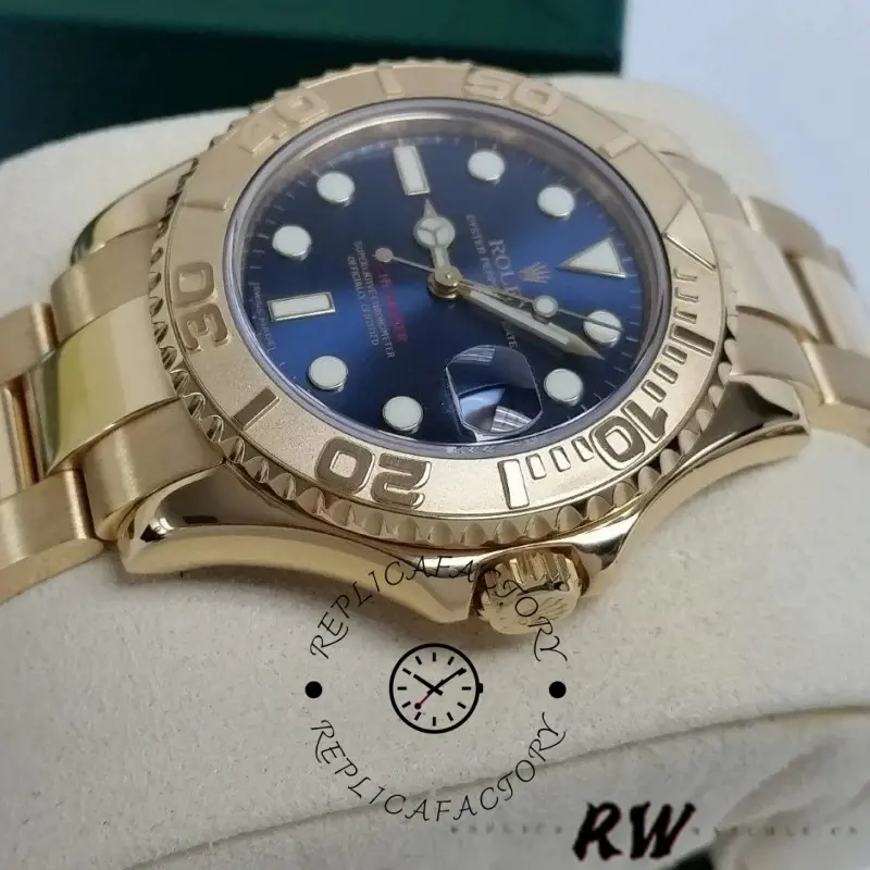 Rolex Yacht-Master 169628 Yellow Gold Blue Dial 29MM Lady Replica Watch