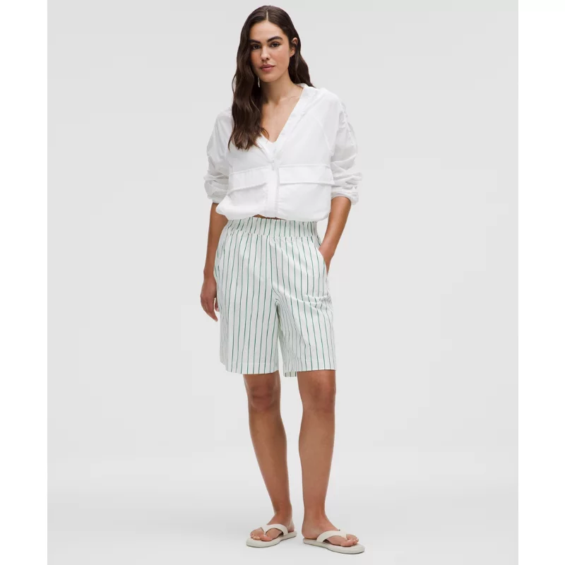 Stretch Woven Ruffle-Waist High-Rise Short 9