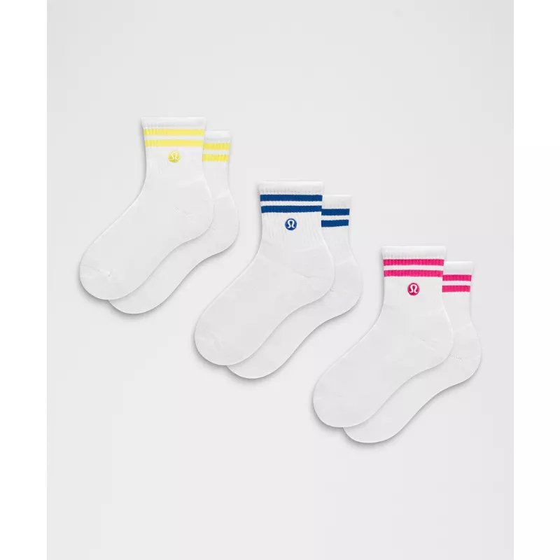 Unisex Daily Essential Quarter Socks 3 Pack Stripe