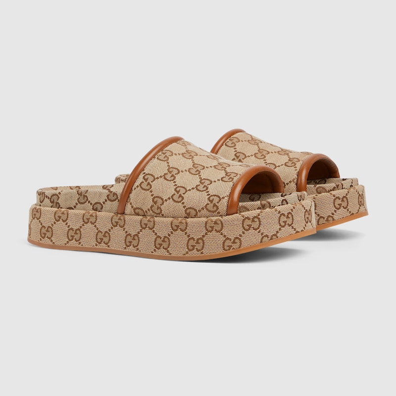 Women's GG platform sandal Beige and dark brown Original GG canvas