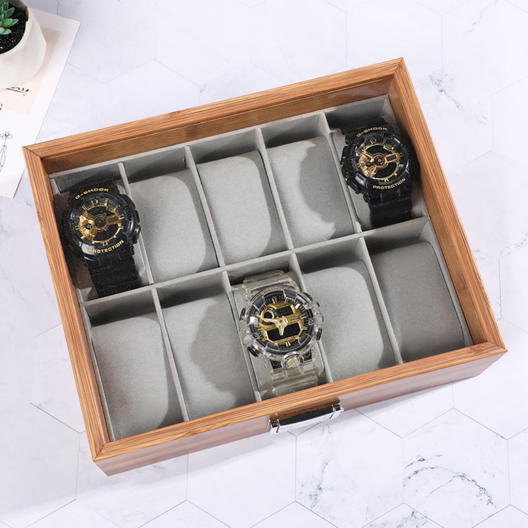 1,2,3,6,10,12 Slot Watch Cases for Men Watch Box with Large Glass Lid Lockable Wood Watch Display Case Watch Organizer Giftable Elegant Watch Holder custom logo