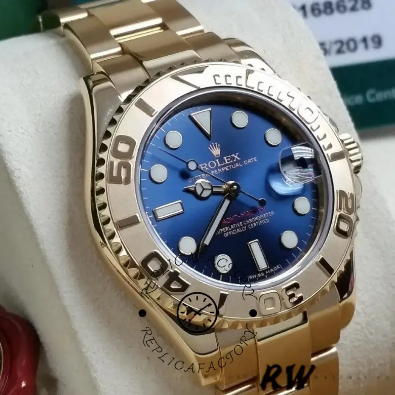 Rolex Yacht-Master 169628 Yellow Gold Blue Dial 29MM Lady Replica Watch