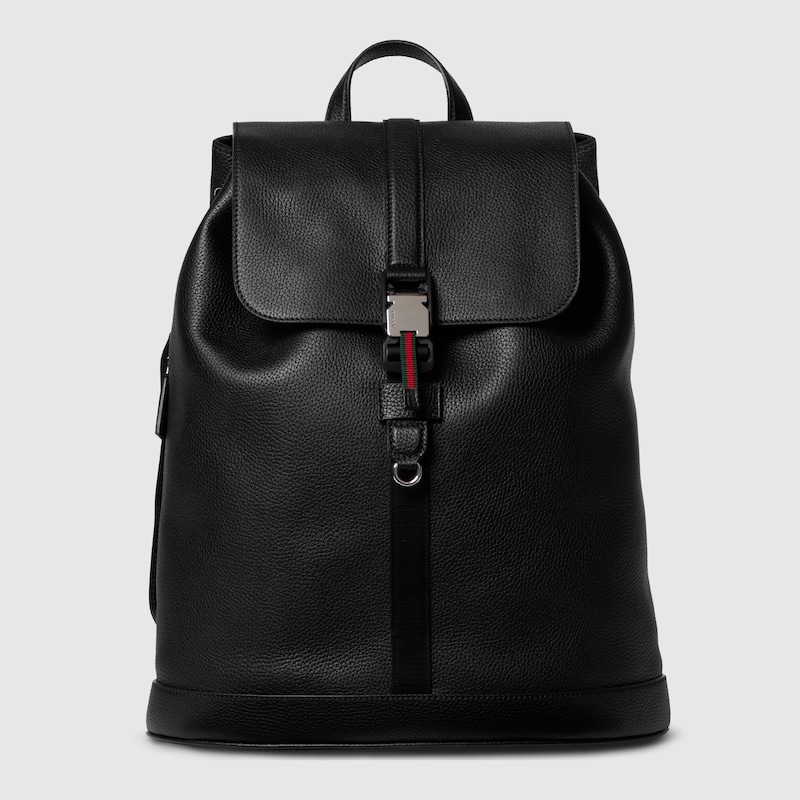Medium backpack with Web Black soft grainy leather
