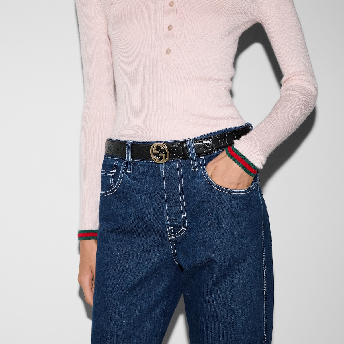 Belt with Interlocking G buckle Black GG leather