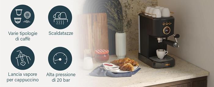 PRINCESS - MACCHINA CAFFE' ESPRESSO 3 IN 1-Nero / Acciaio-Plastica