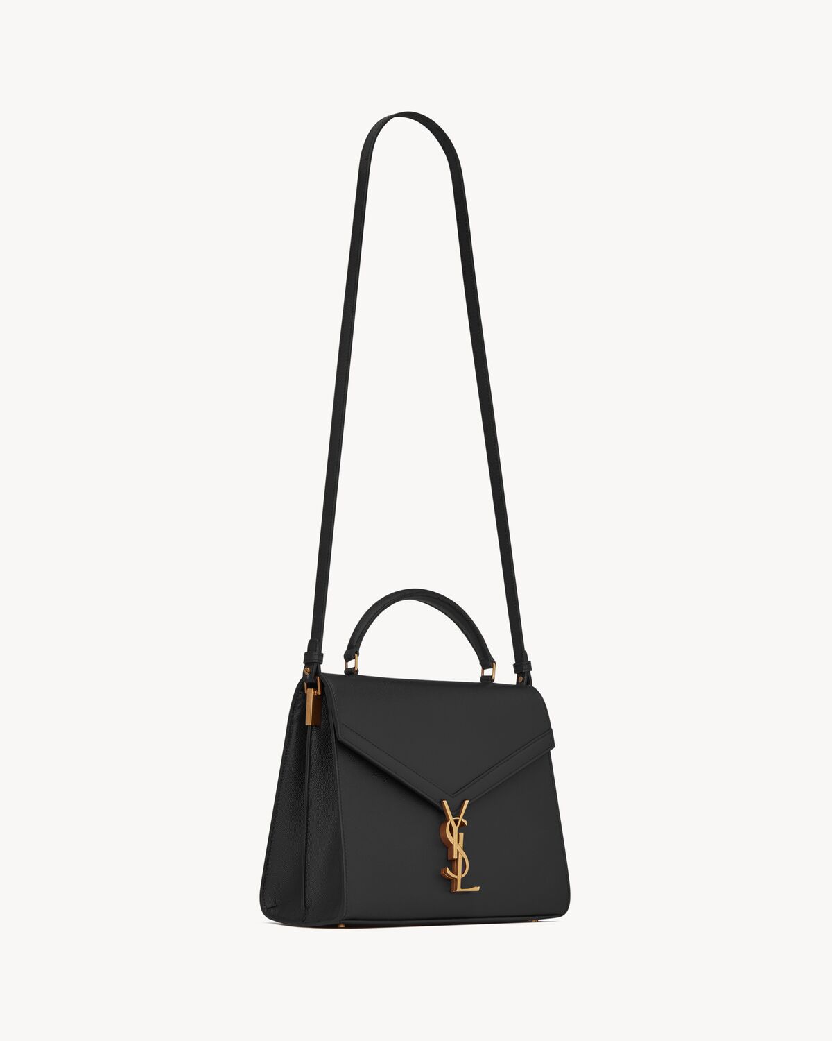 cassandra medium top handle bag in grain de poudre embossed leather BLACK