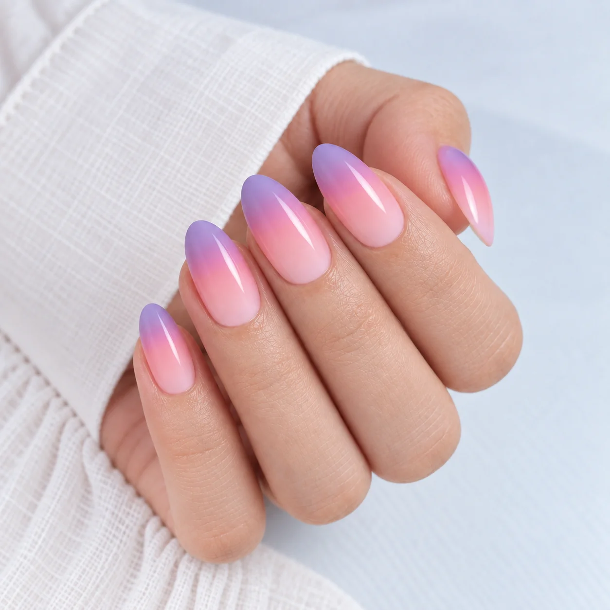 Purple Pink Ombre Press On Nails Worn on Hand