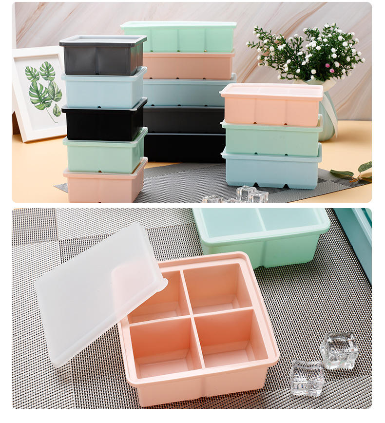 Square BPA-Free Silicone Ice Mold, Easy Release Reusable Ice Cube Tray with Lid