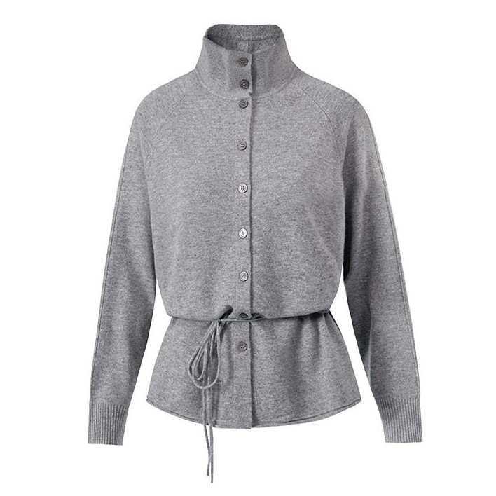 OEM Spring Summer Women's Fashion Casual Designer Style Belted Lapel Collar 100% Wool Knit Cardigan
