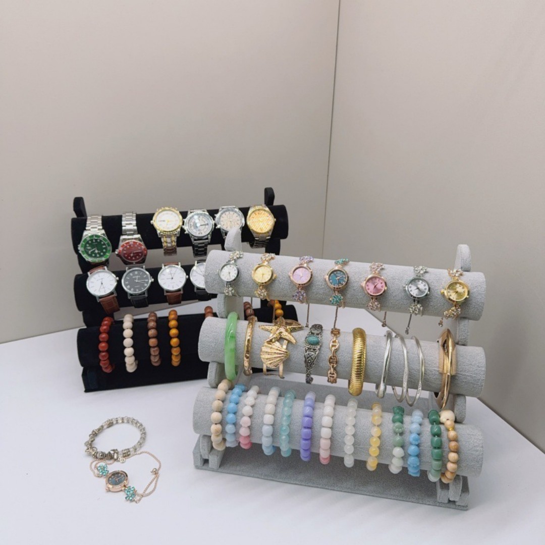 Velvet Fabric Bracelet Stand Jewelry Display Rack Watch Bracelet Holder Display Stand Jewelry Packaging Rack Three-Tier Bracelet Display custom logo