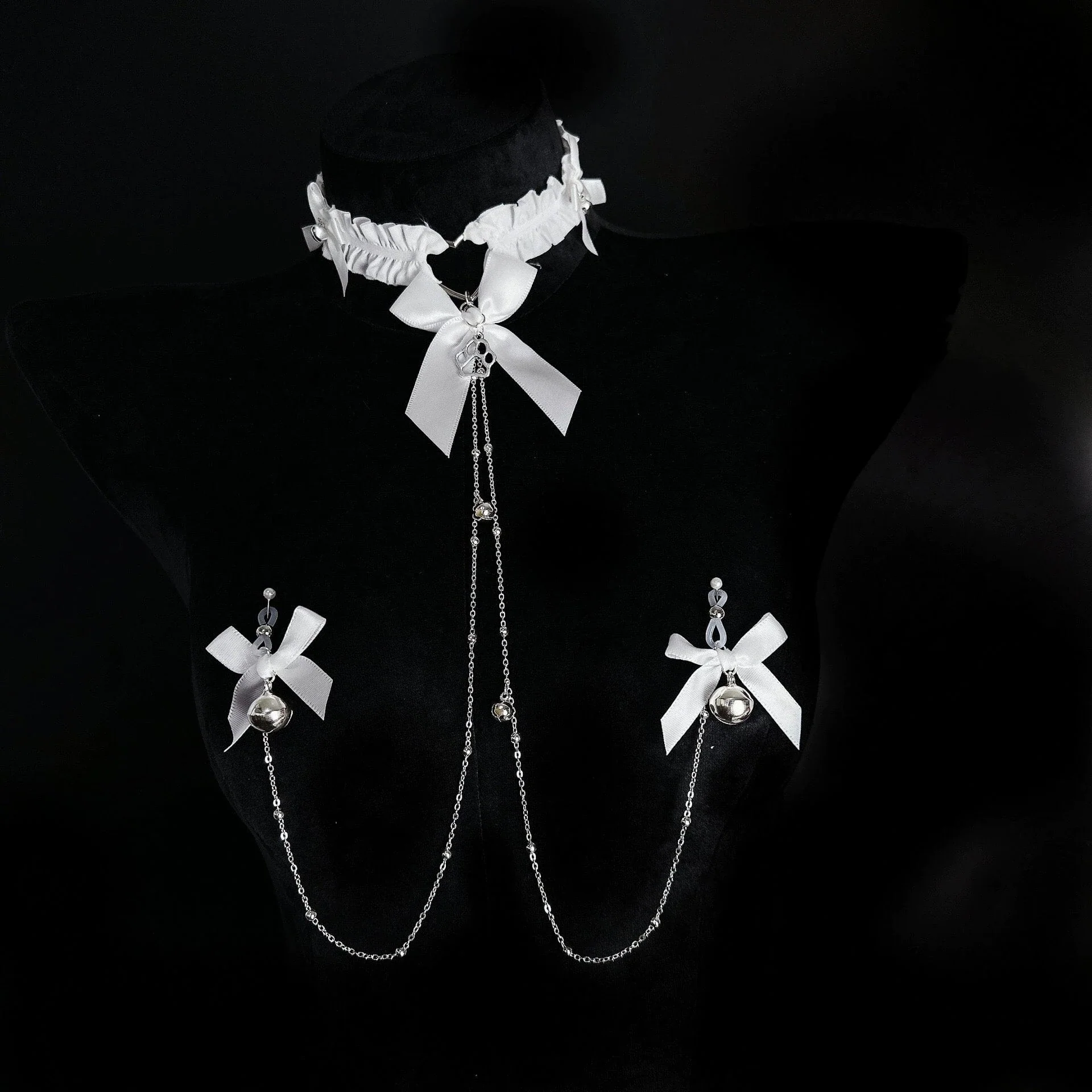 Bow Choker Nipple Clamps Body Chain Set