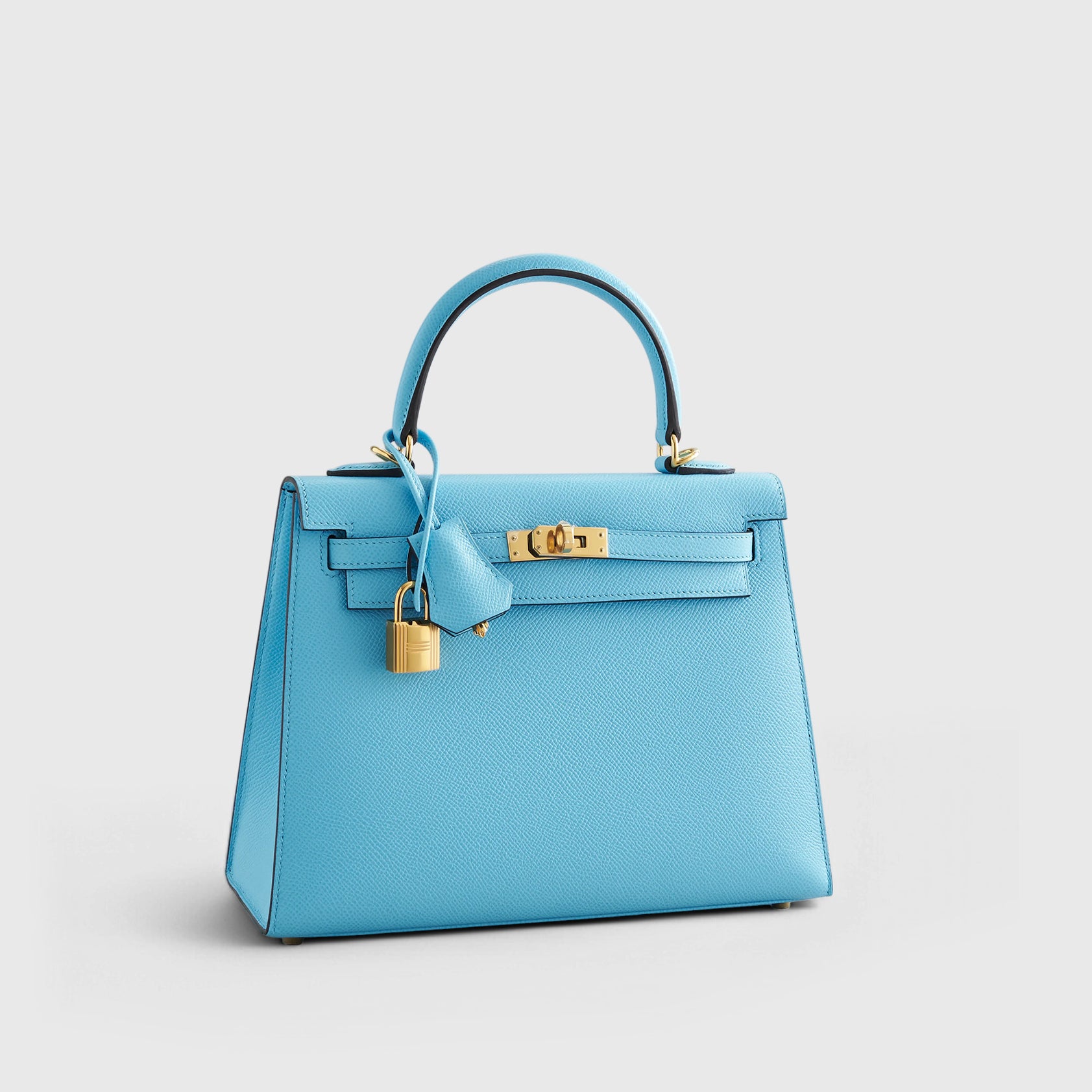 Hermès Kelly 25 Epsom Blue Celeste Sellier Gold Hardware