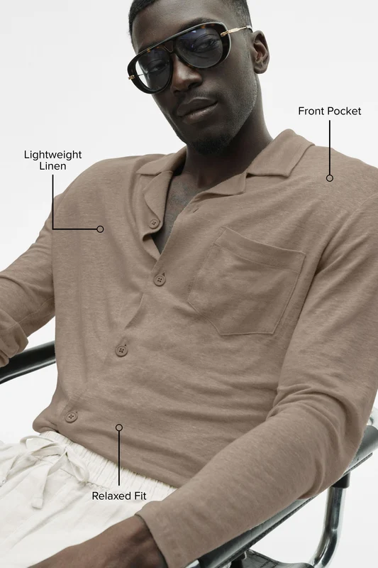 Linen Jersey Coastal Long Sleeve Button Up