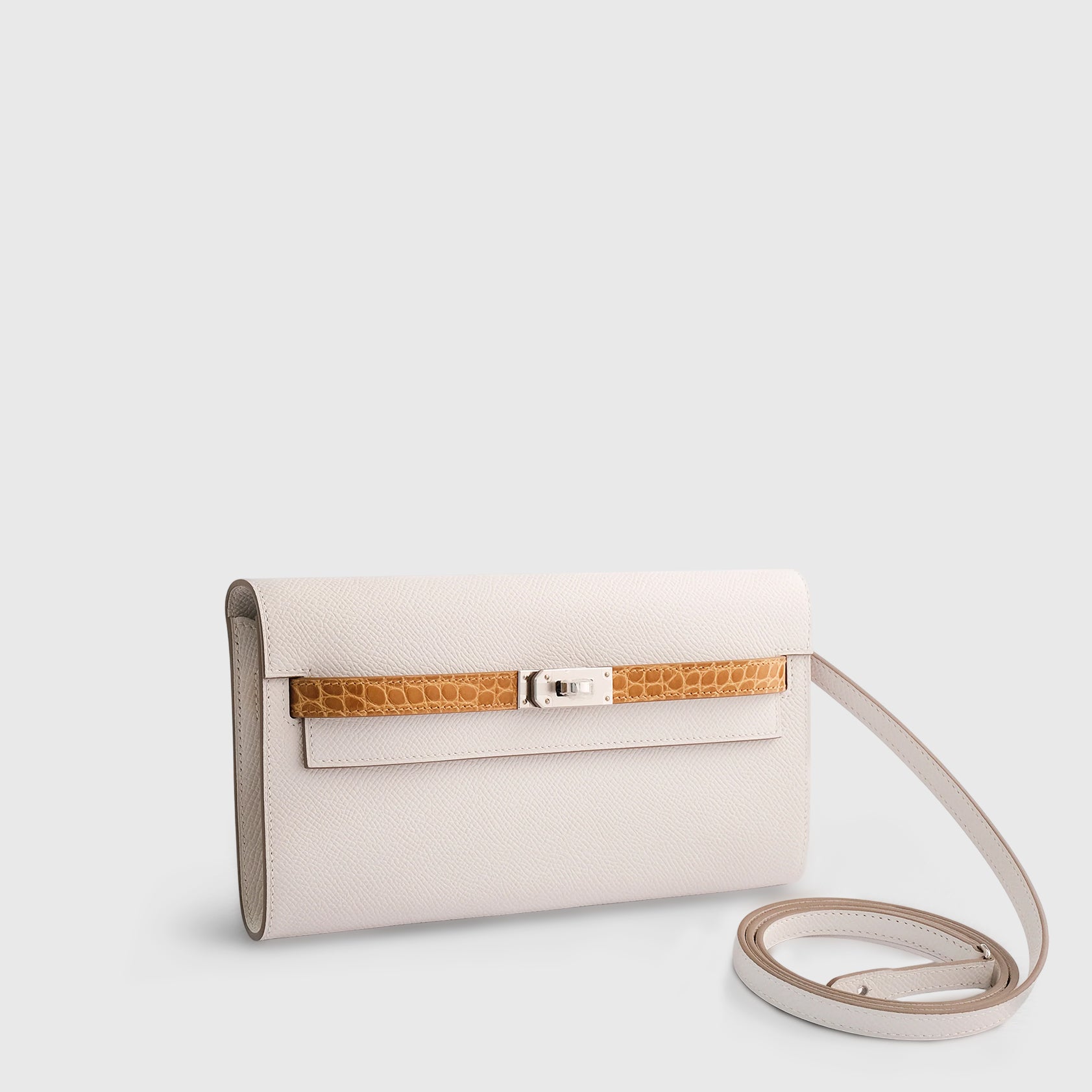 Hermès Kelly To Go Touch Epsom, Alligator Gris Pale/Beige Sable Palladium Hardware
