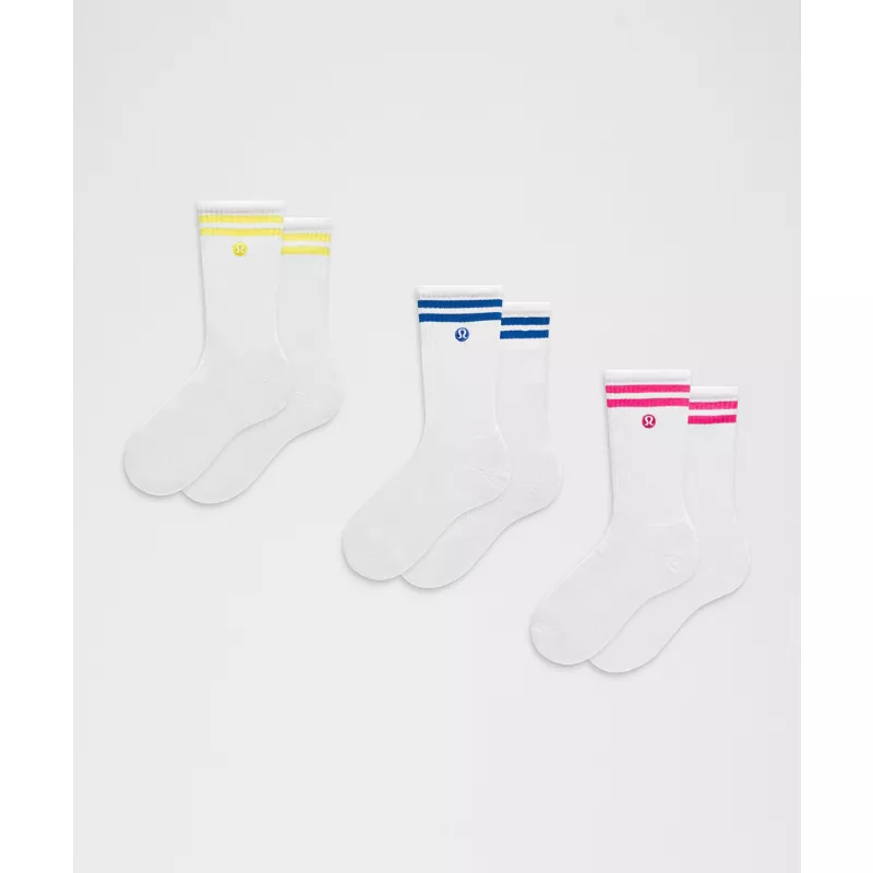 Unisex Daily Essential Crew Socks 3 Pack Stripe