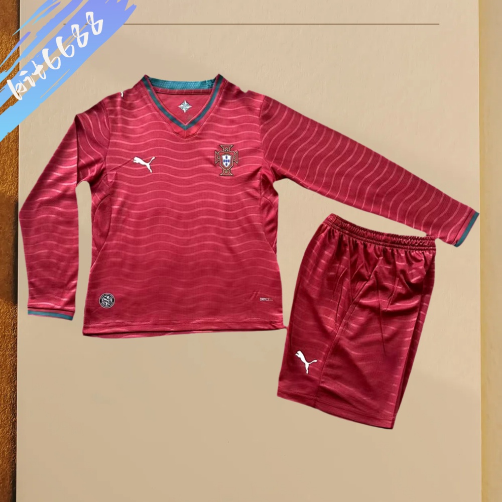 2026 Portugal Home Long-sleevedFootball Jersey (Kids Kit socks)