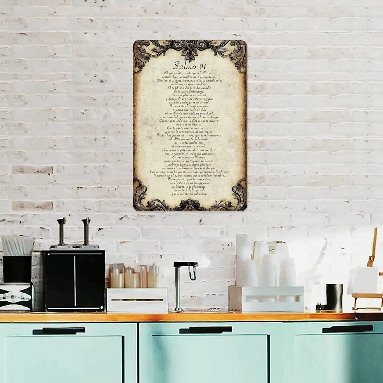 2D Flat  8*12 in 'Salmo 91’ Logotipo metálico vintage | Decoración de pared de poesía española para hogares y espacios de residencia