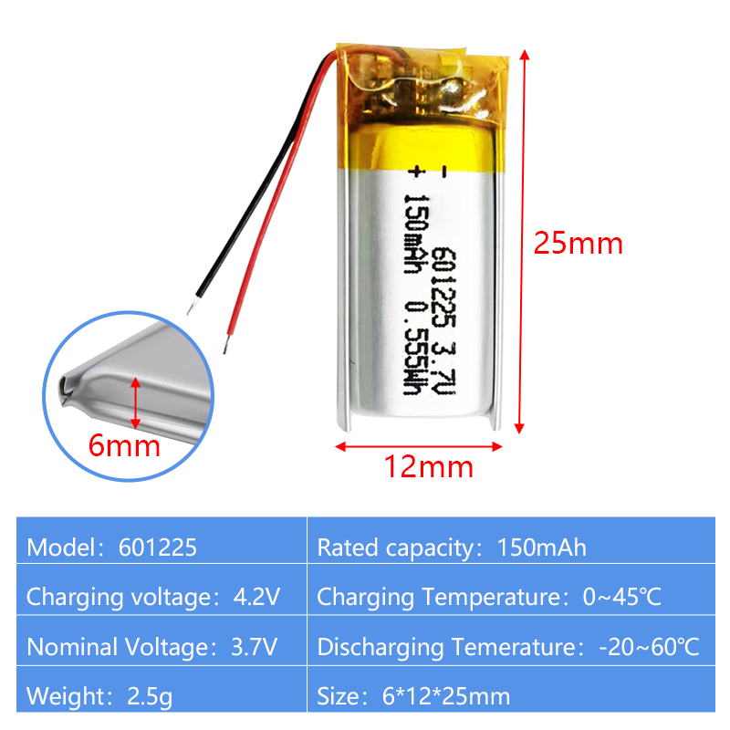 Pouch Lithium Ion Batteries 601220 601225 3.7v 110mAh 150mAh
