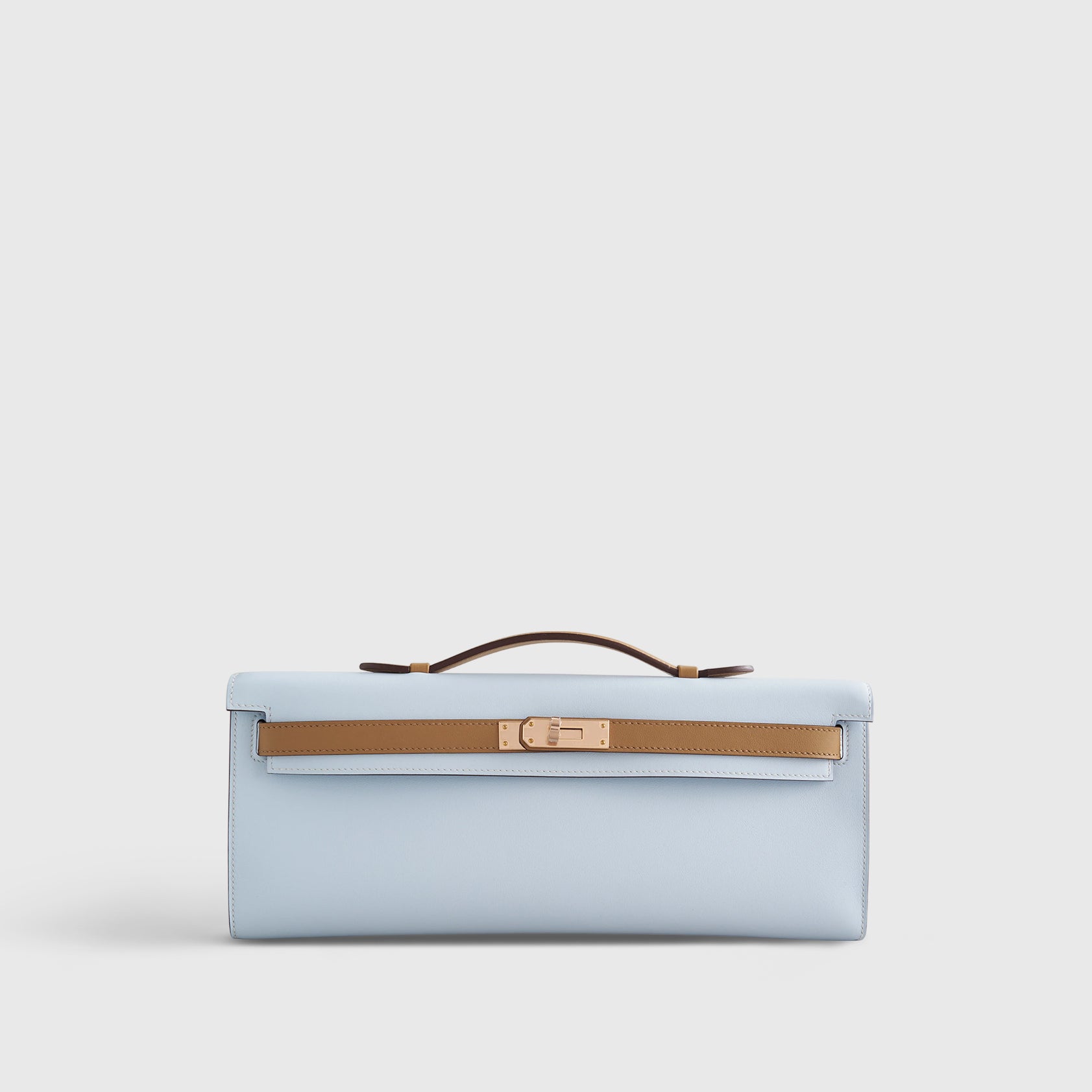 Hermès Kelly Cut Swift Blue Brume/Biscuit Rose Gold Hardware HSS