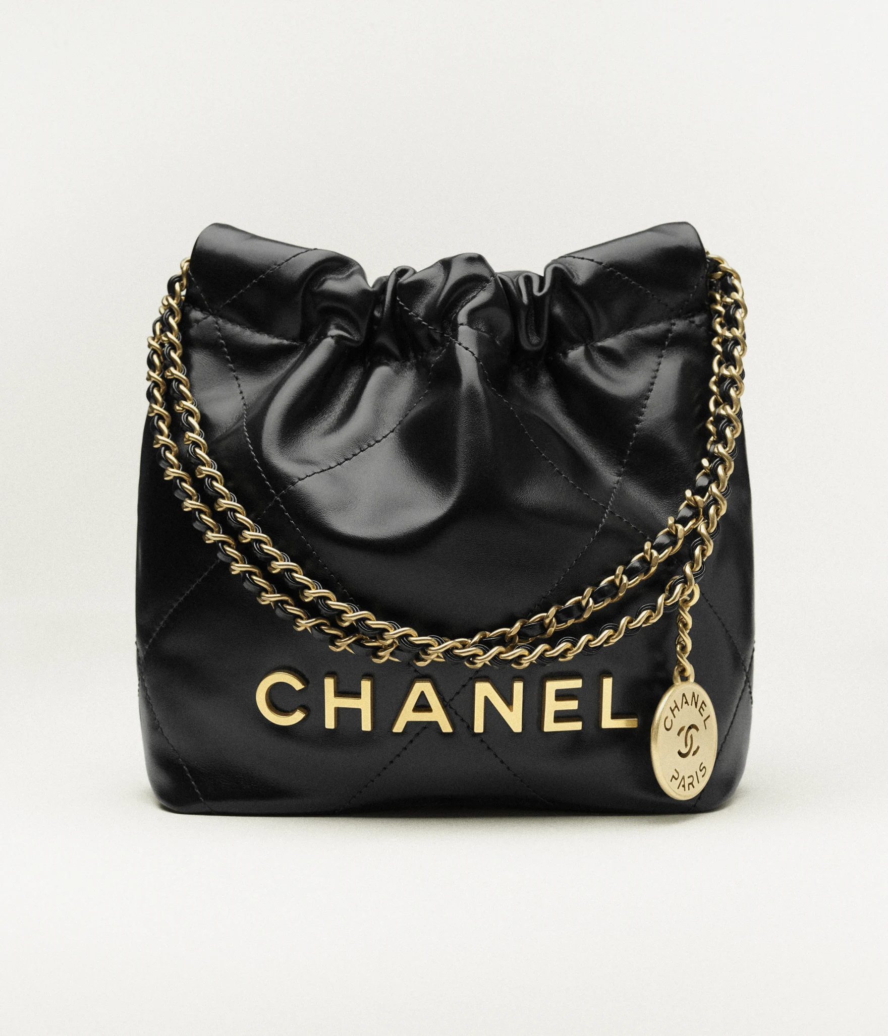 CHANEL 22 Mini Handbag Shiny Calfskin & Gold-Tone Metal Black