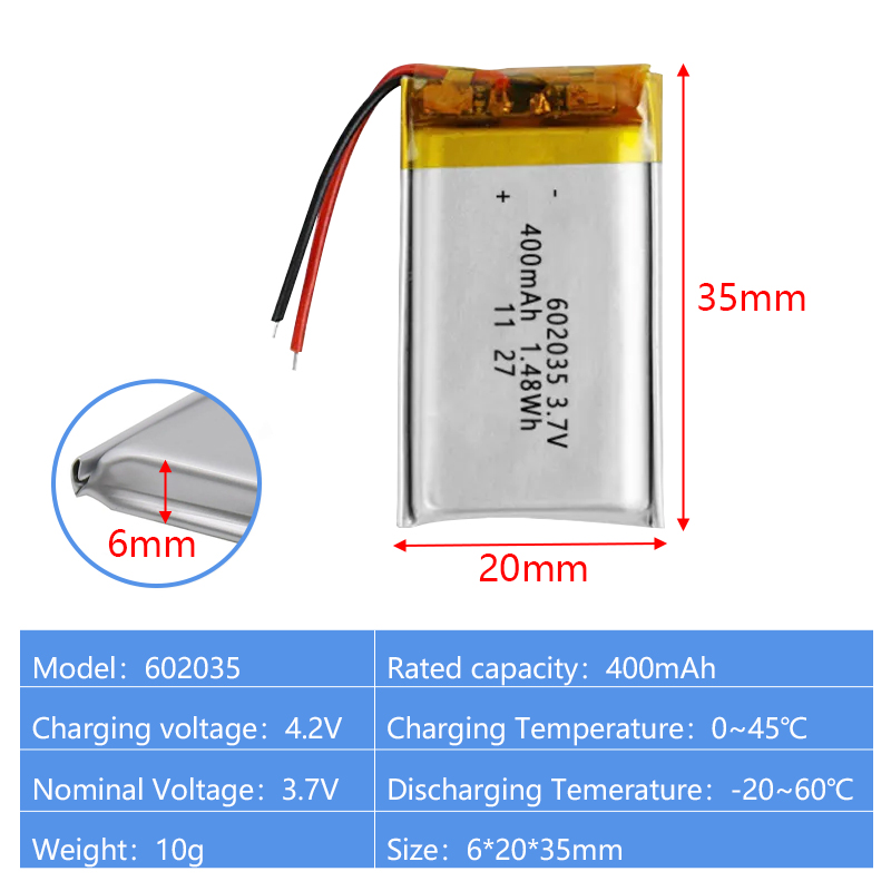 Pouch Lithium Ion Batteries 602025 602030 3.7v 250mAh 300mAh