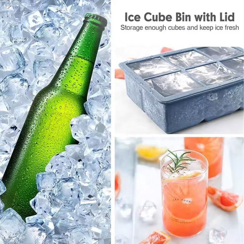 Square BPA-Free Silicone Ice Mold, Easy Release Reusable Ice Cube Tray with Lid