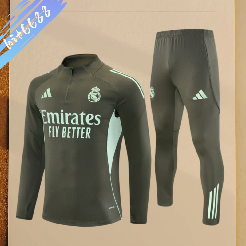 25/26 Real Madrid khaki Half Zip Training Kit (Adult Kids Kit)