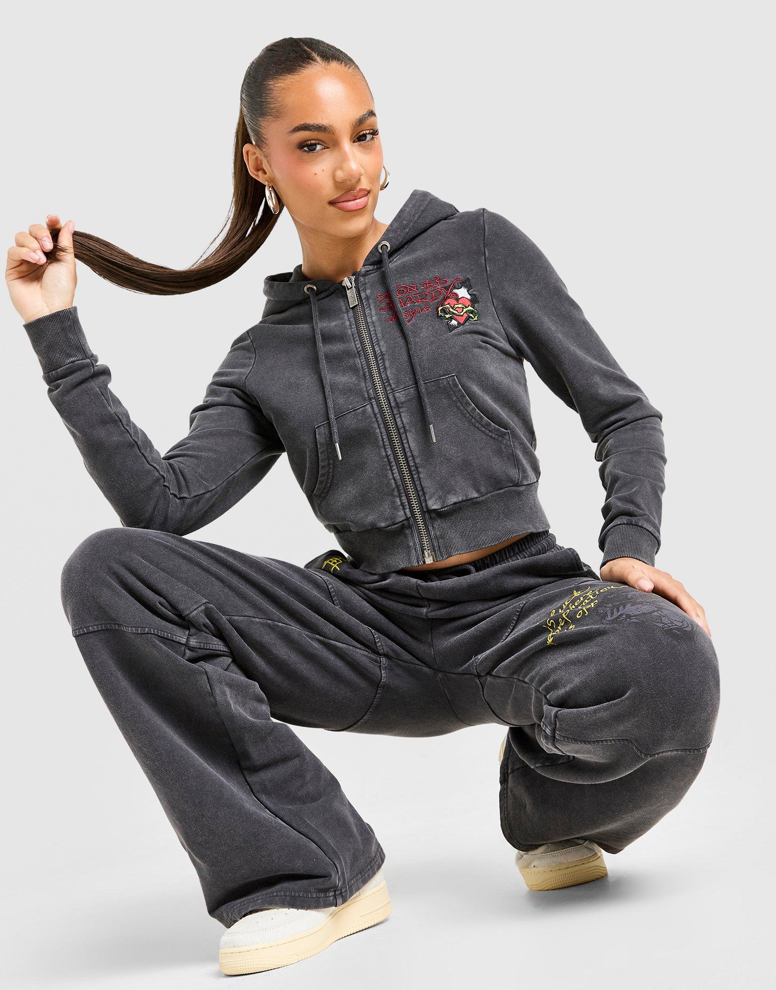 Ed Hardy Flame Tiger Crop Full Zip Hoodie Damen