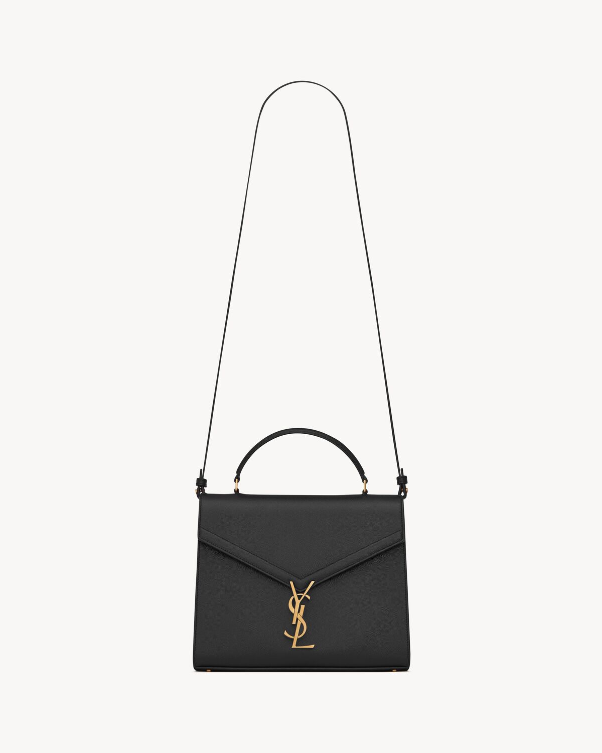 cassandra medium top handle bag in grain de poudre embossed leather BLACK