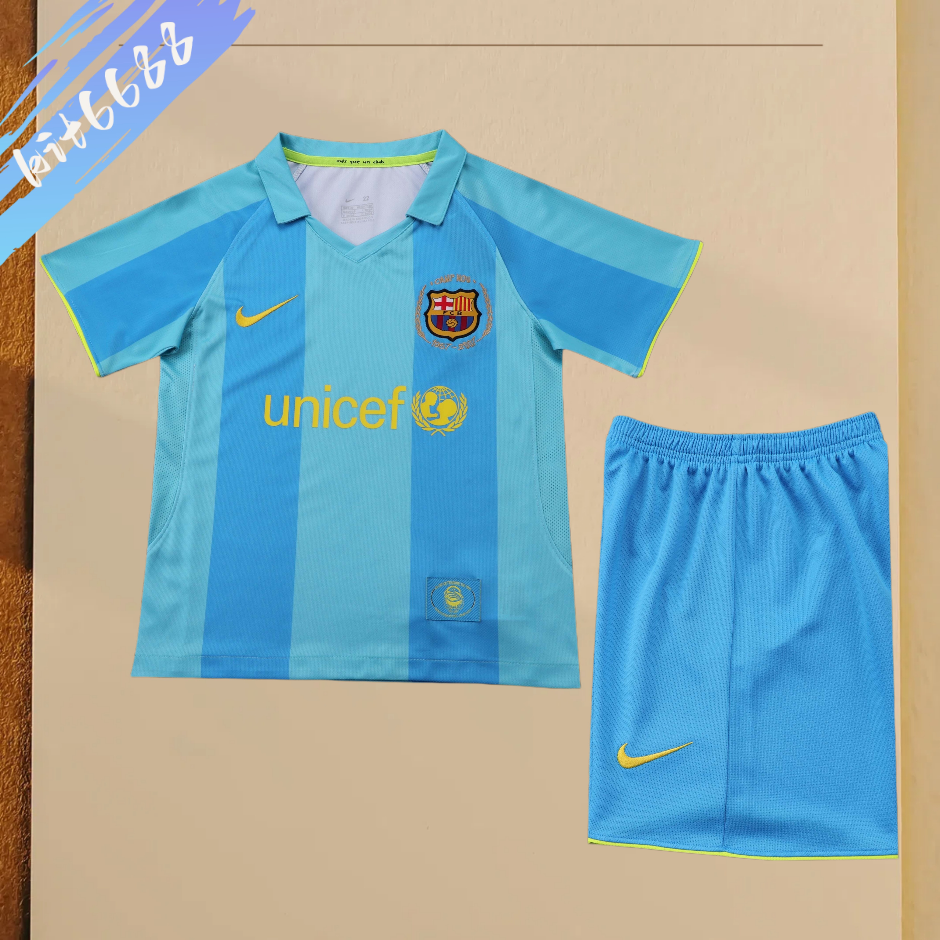 2007/2008 Barcelona Away Retro Kids Kit(Kids Kit)