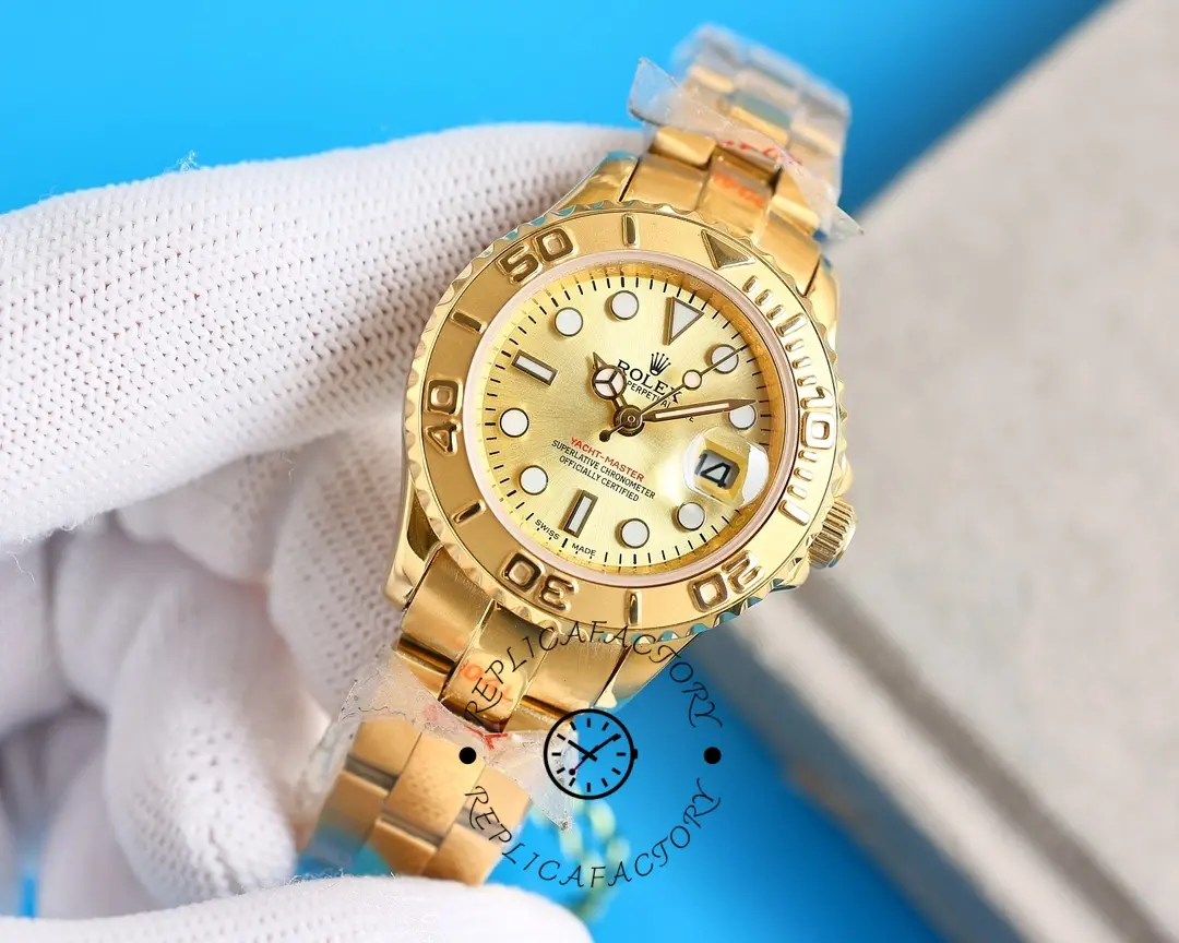 Rolex Yacht-Master 169628 Yellow Gold Champagne Dial 29mm Lady Replica Watch