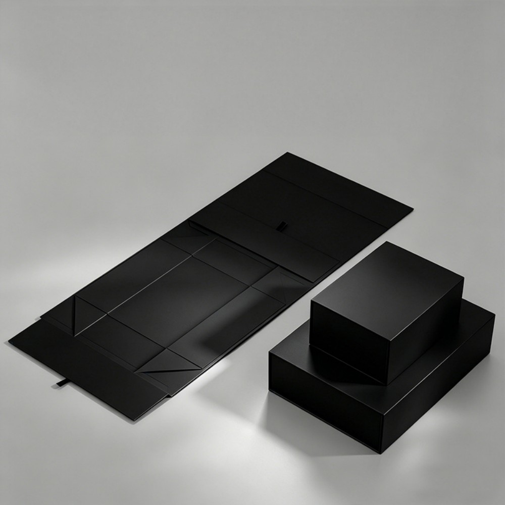 7-Panel Collapsible Magnetic Gift Boxes, Matte Anti-Scratch Black Luxury Packaging Boxes In Stock With Multiple Sizes For Brand Wholesale