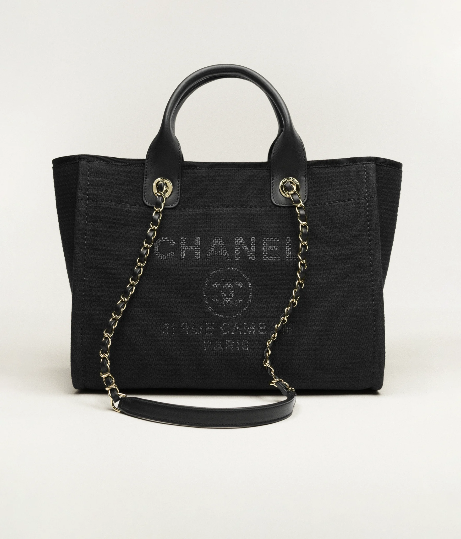 Shopping Bag Canvas & Gold-Tone Metal Black