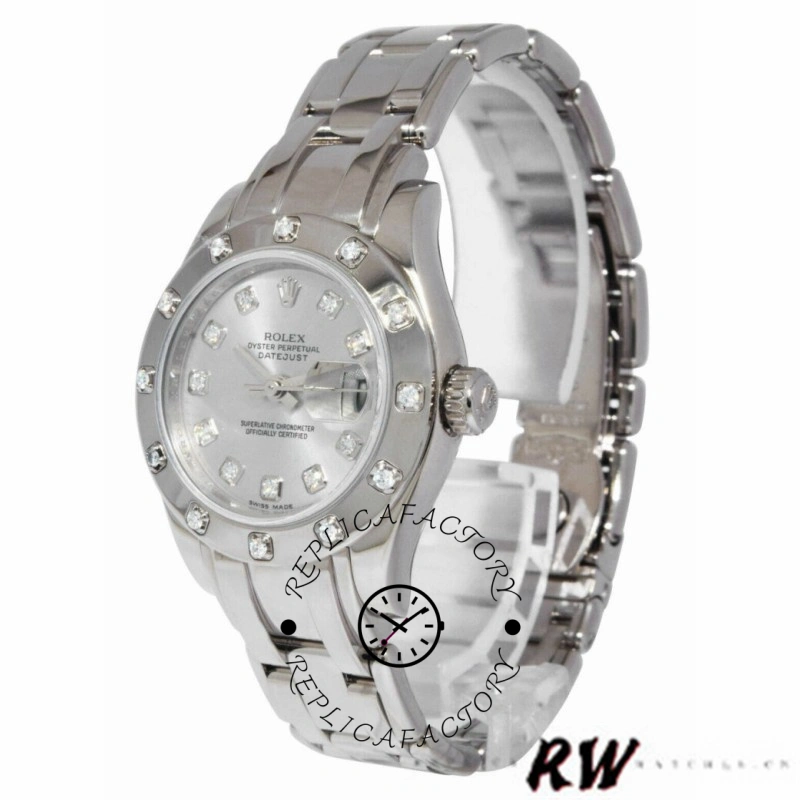 Rolex Pearlmaster 80319 Silver Diamond Dial 29MM Lady Replica Watch