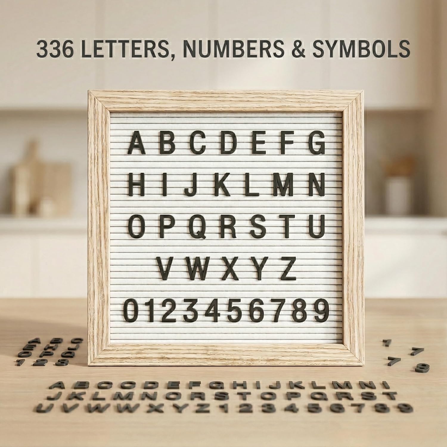 White Felt Letter Board 10x10 Inch with 336 Letters, Numbers & Symbols, Wood Frame Message Board with Easel Stand & Wall Hanger for Home, Office, Classroom & Announcements