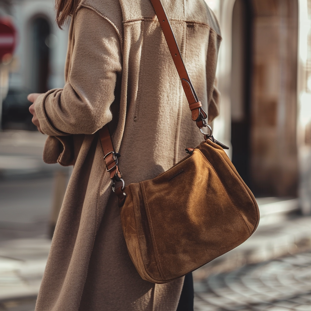 Vintage Suede Leather Hobo Crossbody Bag
