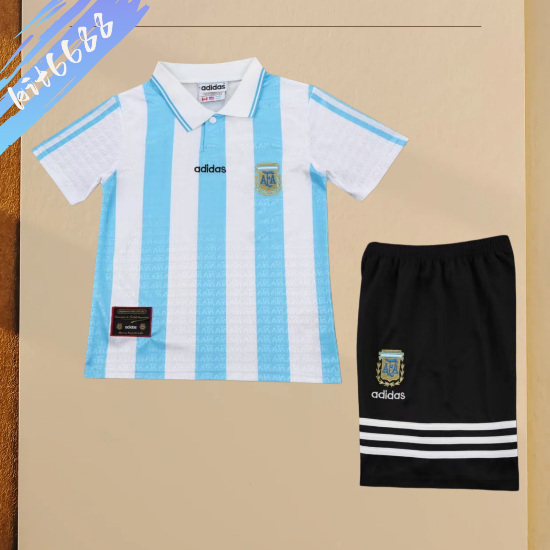 1994 Argentina home Retro  Football Shirt ( Kids Kit )