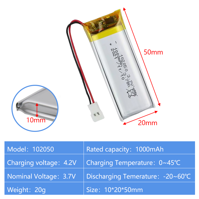 Pouch Lithium Ion Batteries 101550 102050 3.7v800mAh 1000mAh
