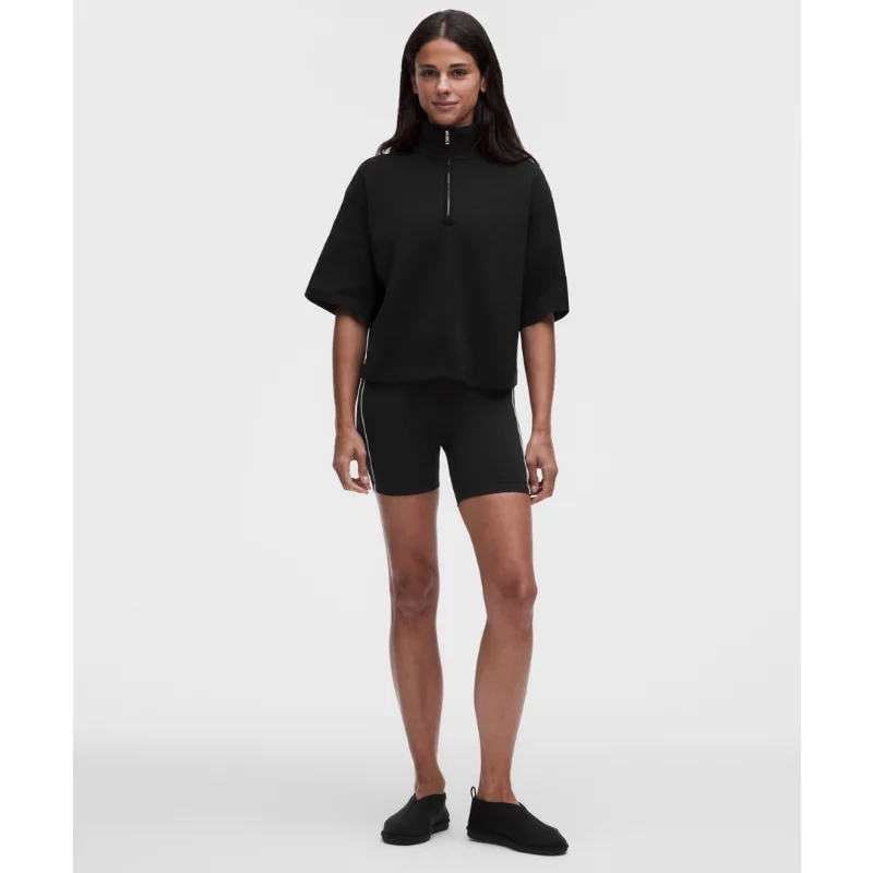 Structured Knit Half-Zip Short-Sleeve Shirt