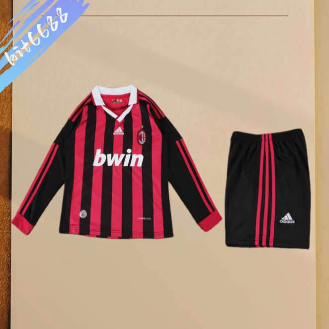 2009/2010 AC Milan home long sleeves Retro Football Jersey (Kids Kit)