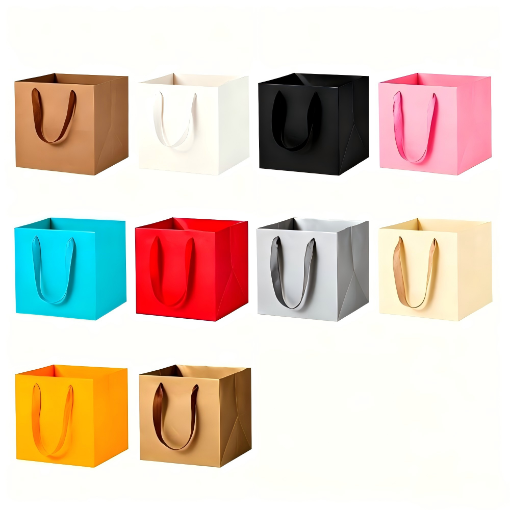 In-stock square kraft paper bags, thickened flower tote bags, baking gift packaging bags, Christmas gift bags with a high-end feel