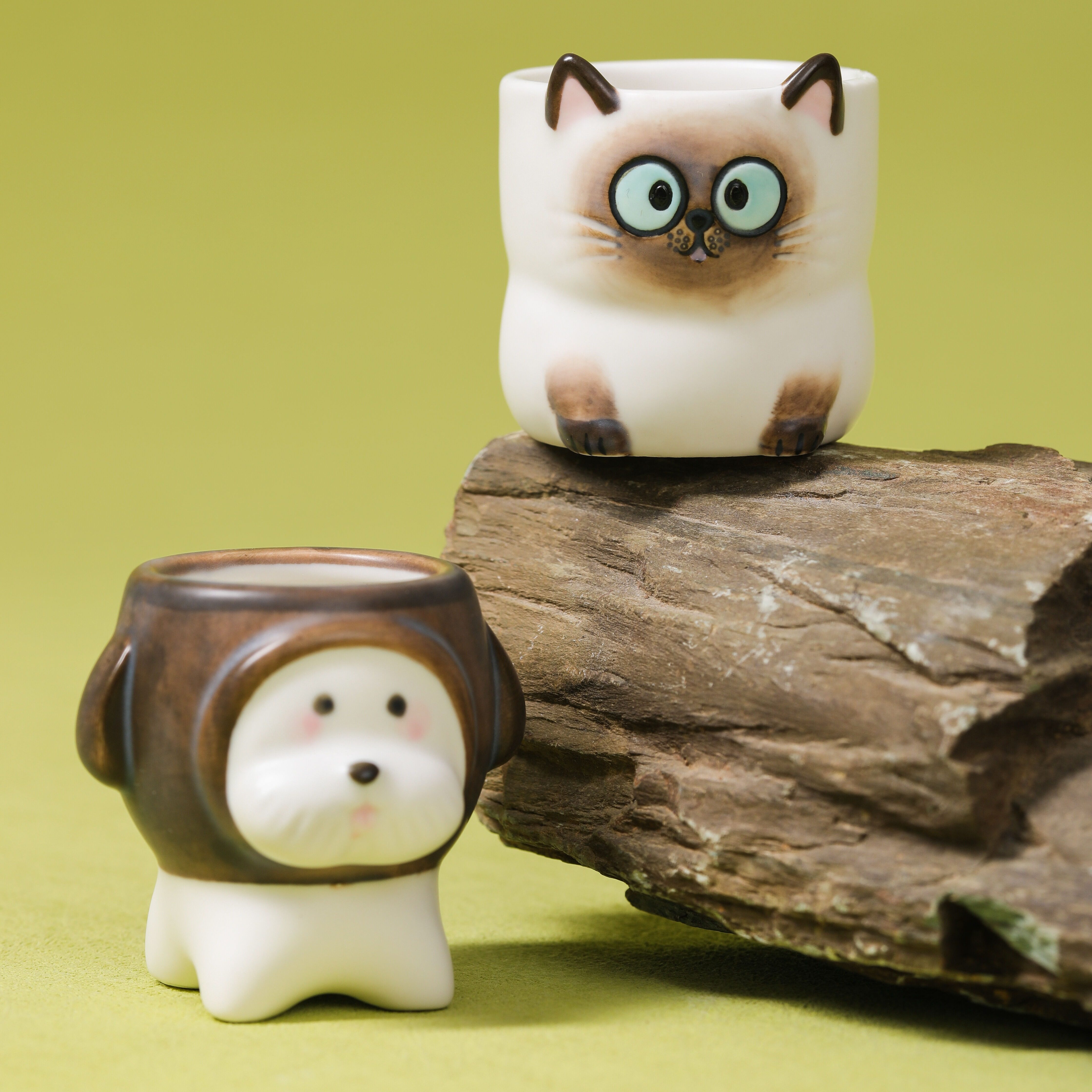 Handmade Cute Animal Ceramic Mini Cups, Cat & Dog Shaped Tea Cups Set