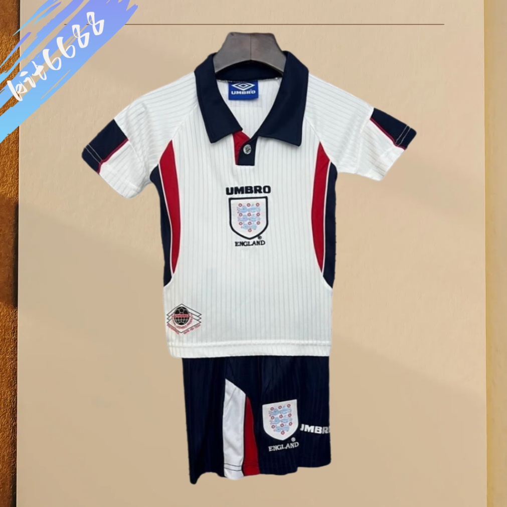 1998 England home  Retro Football Soccer jerseys Kids suit
