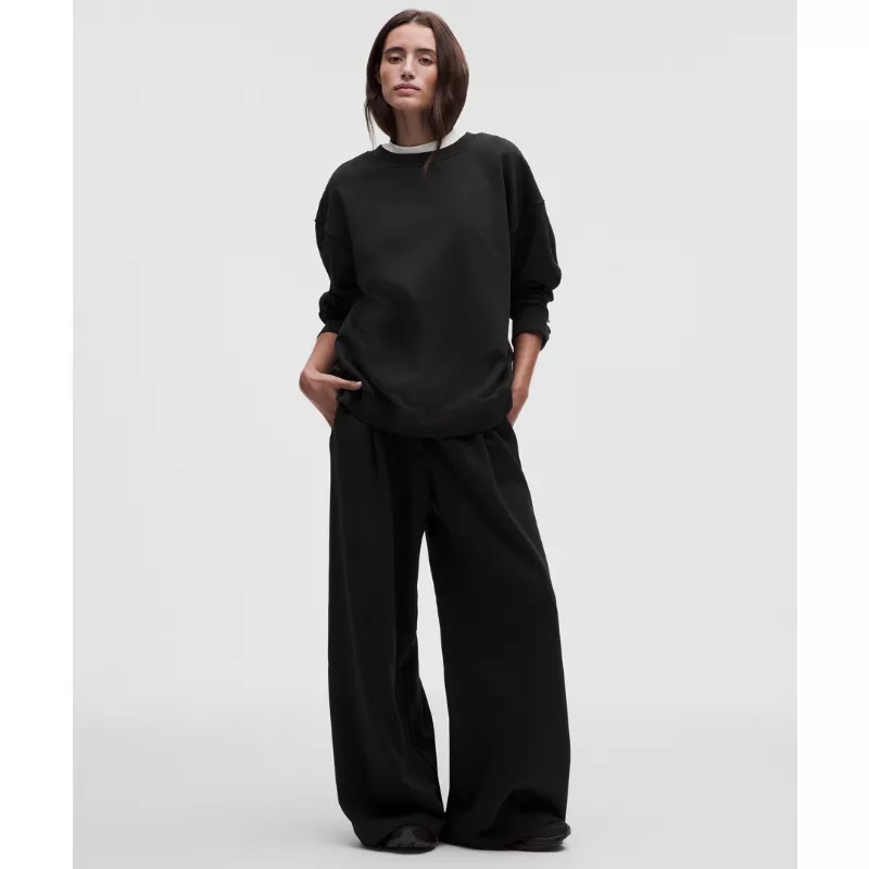 French Terry Mid-Rise Wide-Leg Pant